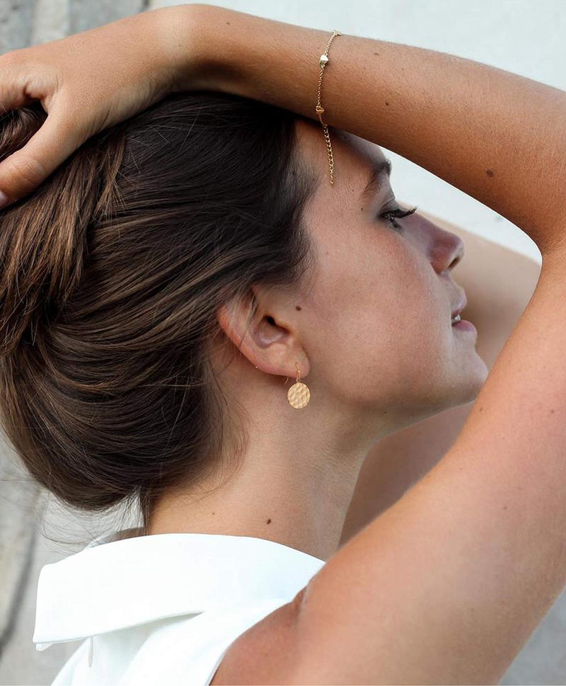 POTESSA 18K Gold Plated Circle Dsic Dangle Earrings Hammered Small Round Coin Hoop Drop Earrings for Women Minimalist Lightweight Statement Earring Jewelry - Image 3